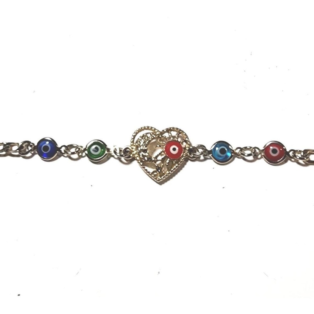 Unique Evil Eye Adjustable Heart Bracelet With Evil Eye Beads In Gold Tone Chain